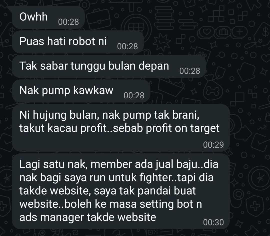 Testimoni pengguna: puas hati pakai bot, profit on target